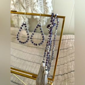 Purple, Grey, and Silver Necklace and Earrings Set